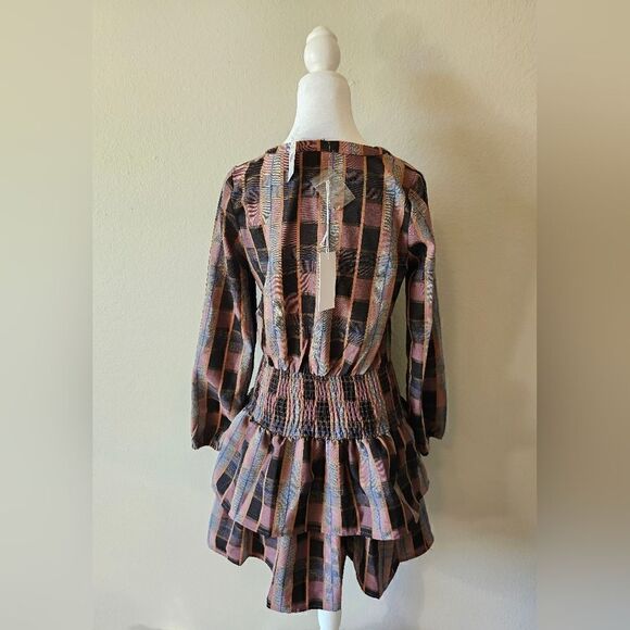 NWT BTFL - Life Metallic Thread Plaid Long Sleeve Dress XS - Picture 4 of 10